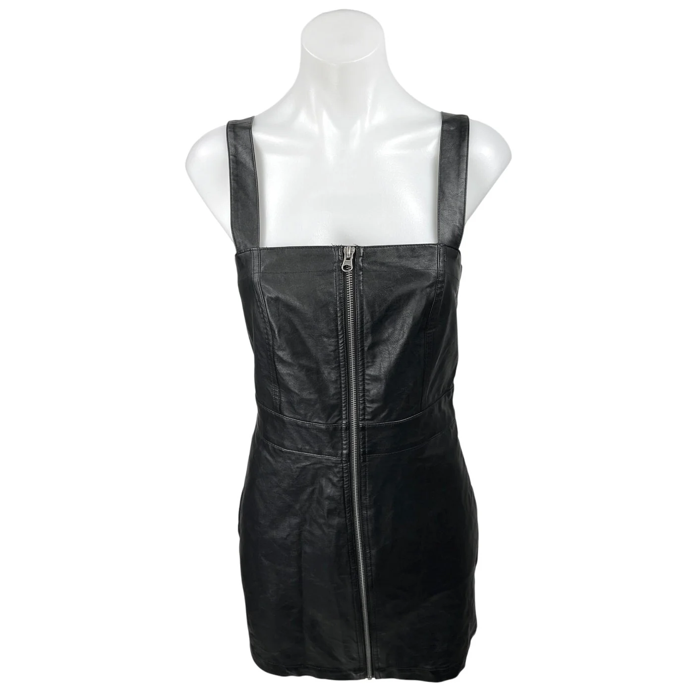Wild Fable Black Faux Leather Sleeveless Square Neck Zip Up Mini Bodycon Dress S