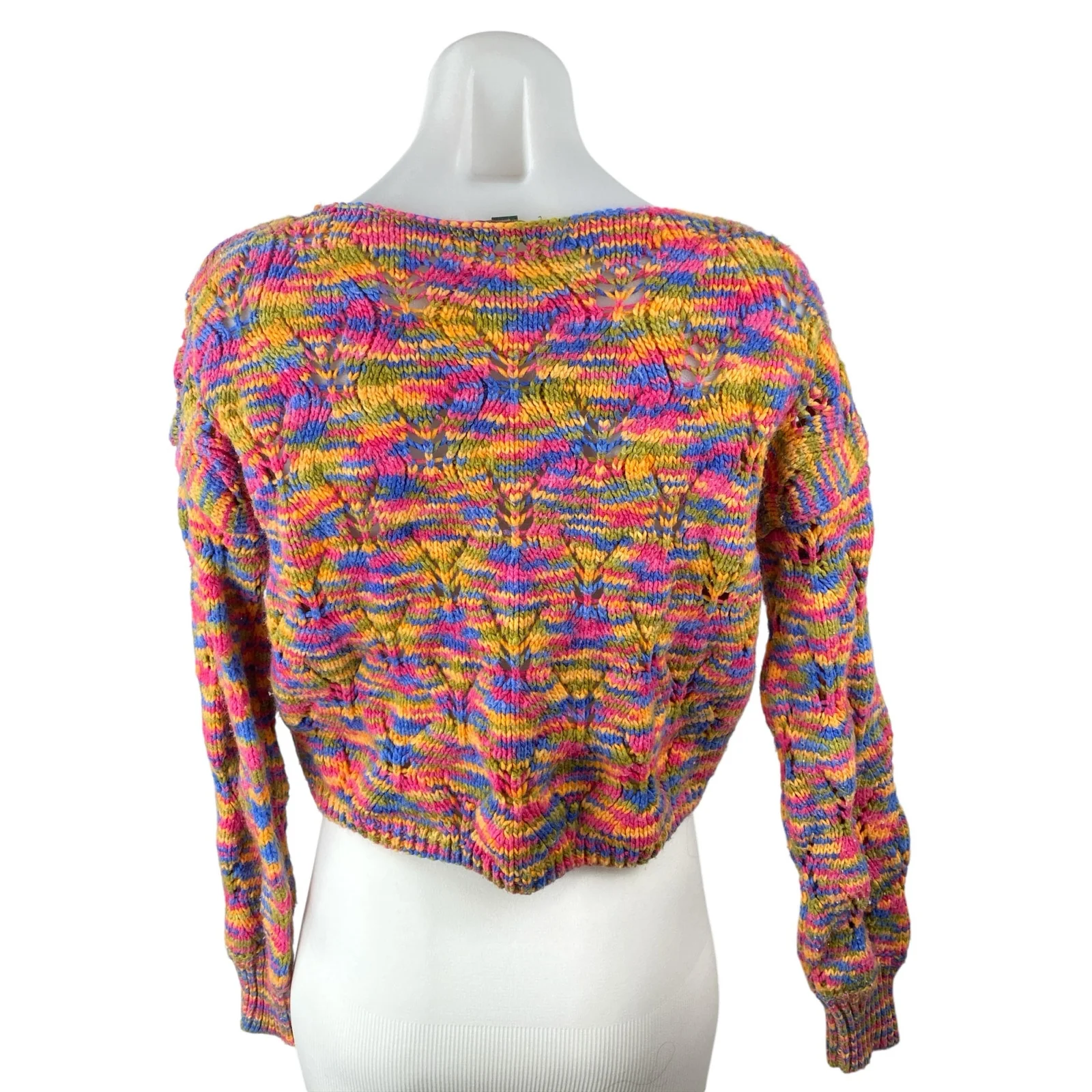 Wild Fable Multicolor Space Dye Crochet Long Sleeve Crop Pointelle Sweater Top S - Image 4