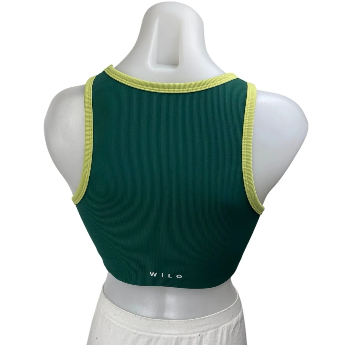 Wilo Women's Green Rib Knit Sleeveless Racerback Sports Bra Crop Tank Top Size M - Image 2
