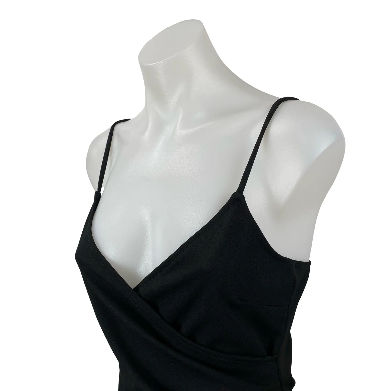 Windsor Black Sleeveless V Neck Cami Faux Wrap Tank Mini Bodycon Dress Size M - Image 2