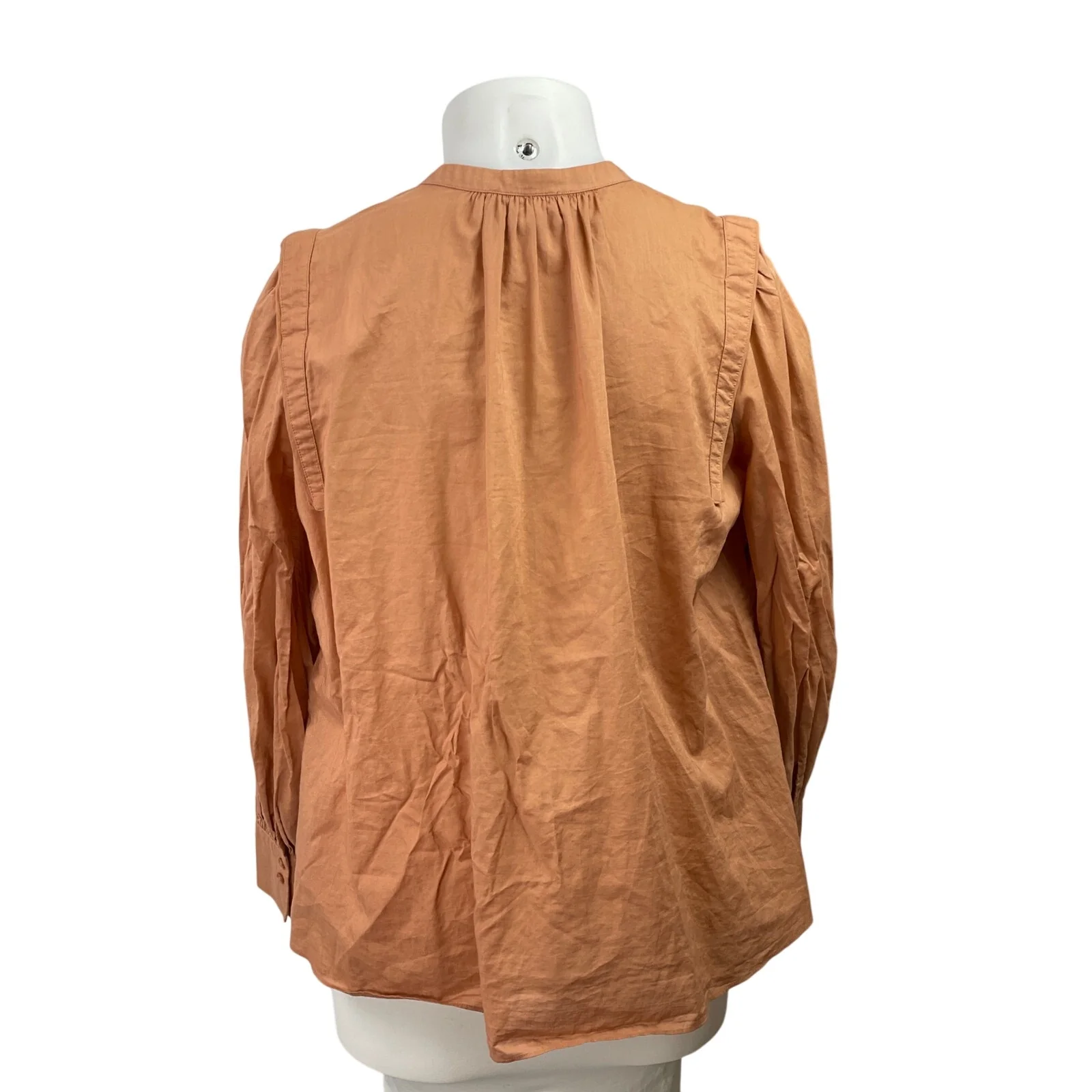 Witchery Brown Long Sleeve Pintucked Button Up Babydoll Blouse Top Size 16 - Image 3