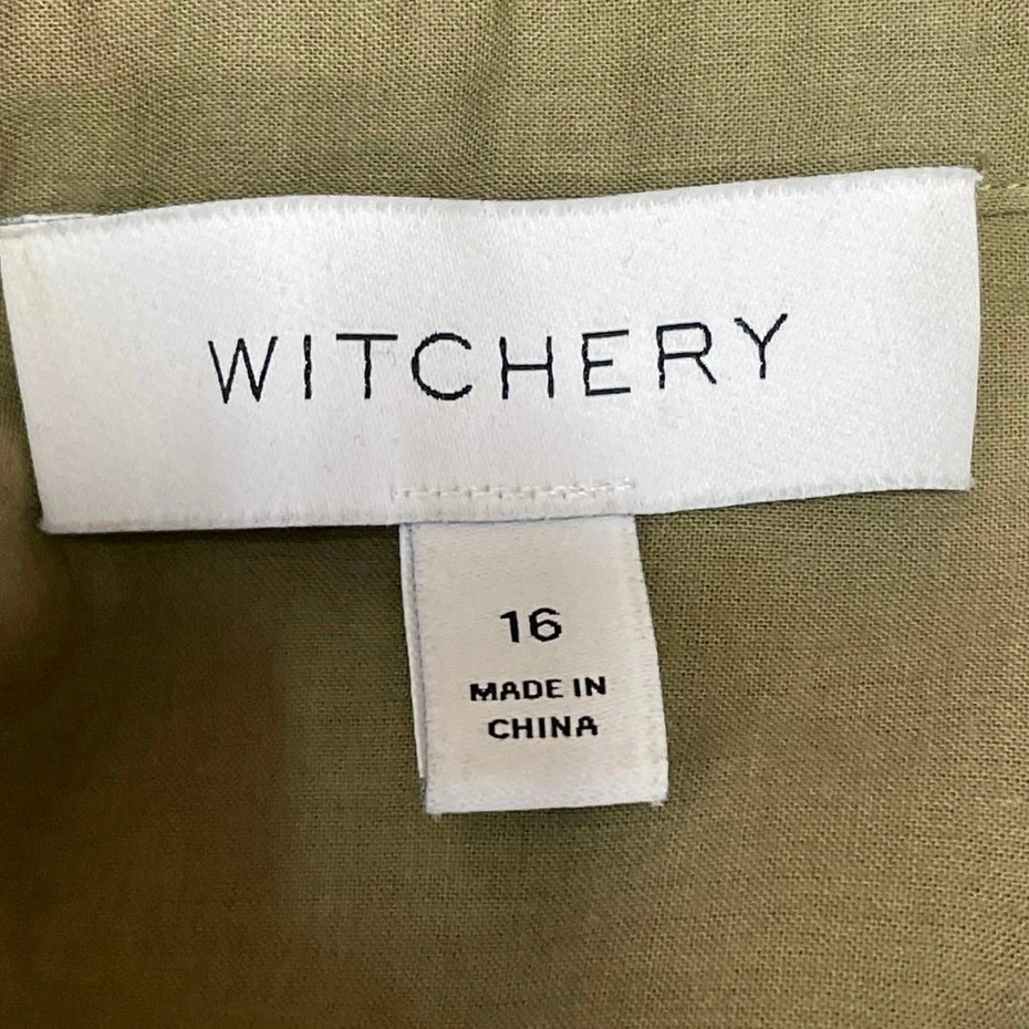 Witchery Womens Green Long Sleeve Belted Pleated Button Down Mini Shirt Dress 16 - Image 4
