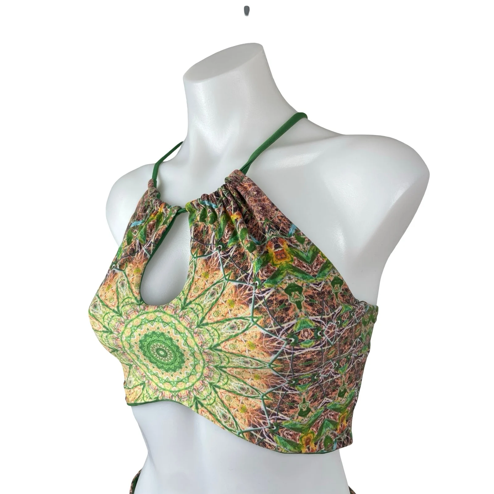 Wolven Fauna Green Mandala Sleeveless Crop Tank Top Flare Trousers Pants Set L - Image 2