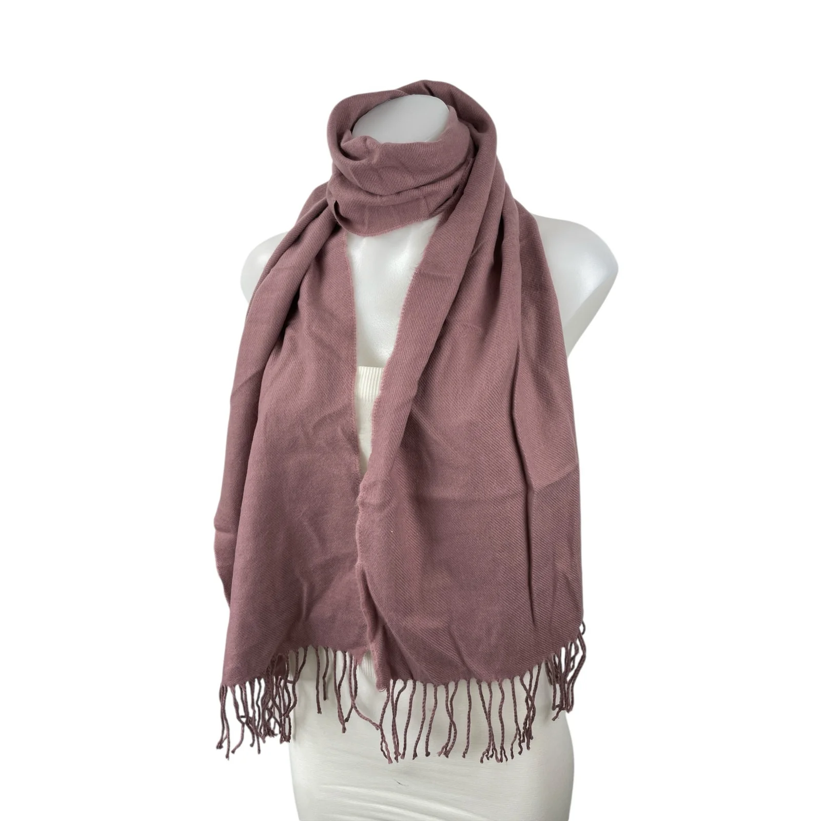 Women's 100% Cashmere Pink Fringe Hem Winter Snow Shawl Wrap Neck Scarf OS - Image 2