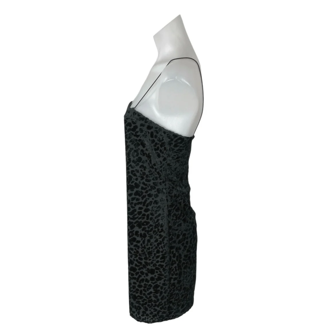 Women's Black Leopard Jacquard Sleeveless Square Neck Cami Tank Mini Dress M - Image 2
