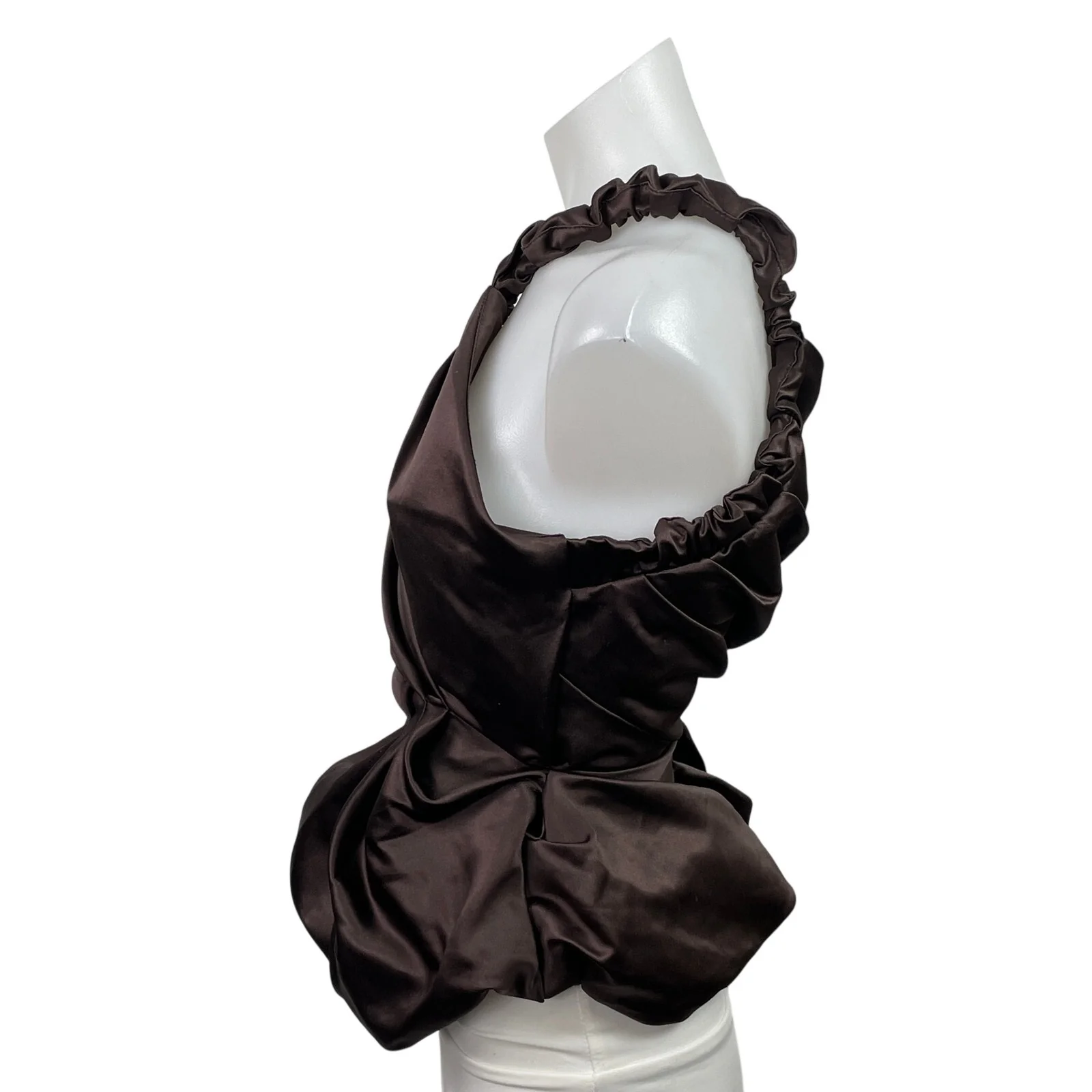 Womens Brown Satin Asymmetric Twisted One Shoulder Ruched Sleeveless Tank Top XS - Image 2