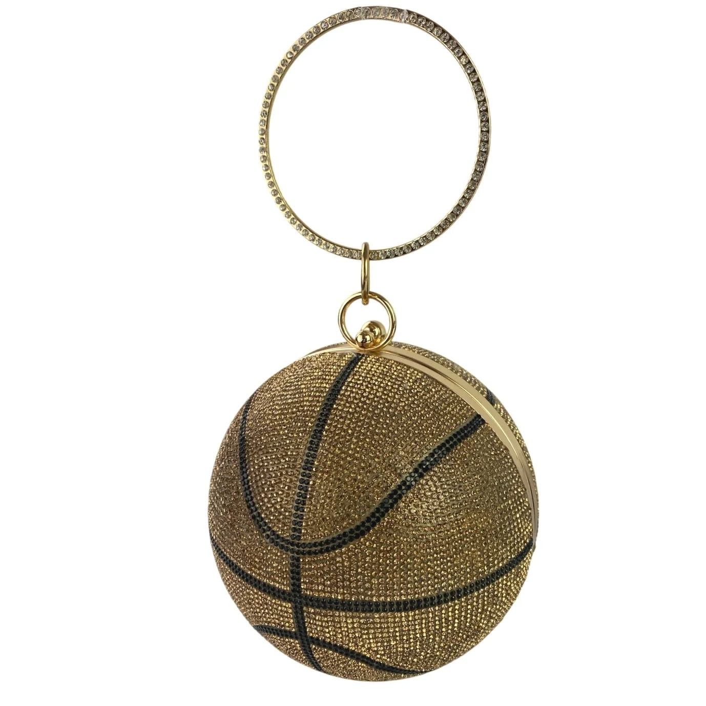 Women's Gold Black Rhinestone Sparkly Evening Clutch Basketball Purse Handbag OS - Image 4