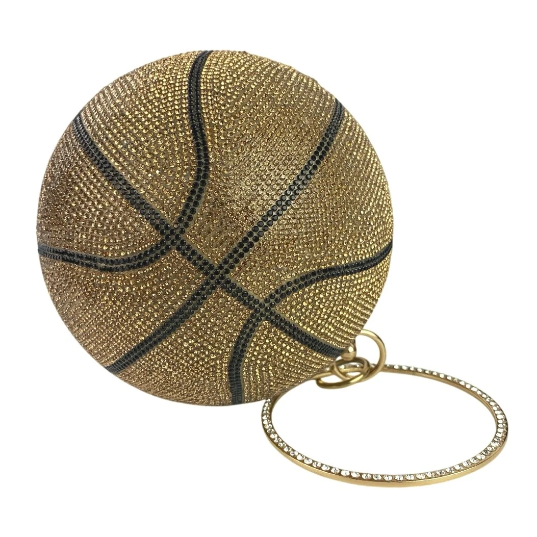 Women's Gold Black Rhinestone Sparkly Evening Clutch Basketball Purse Handbag OS - Image 5