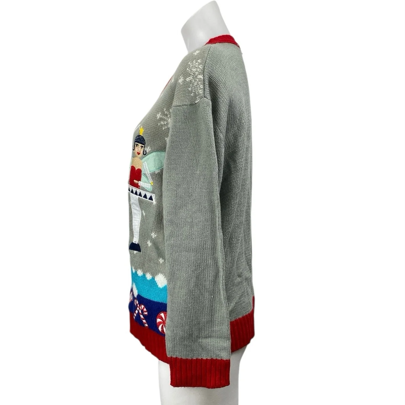 Women's Gray Nutcracker Ballerina Whimsical Button Up Cardigan Sweater Size M - Image 3
