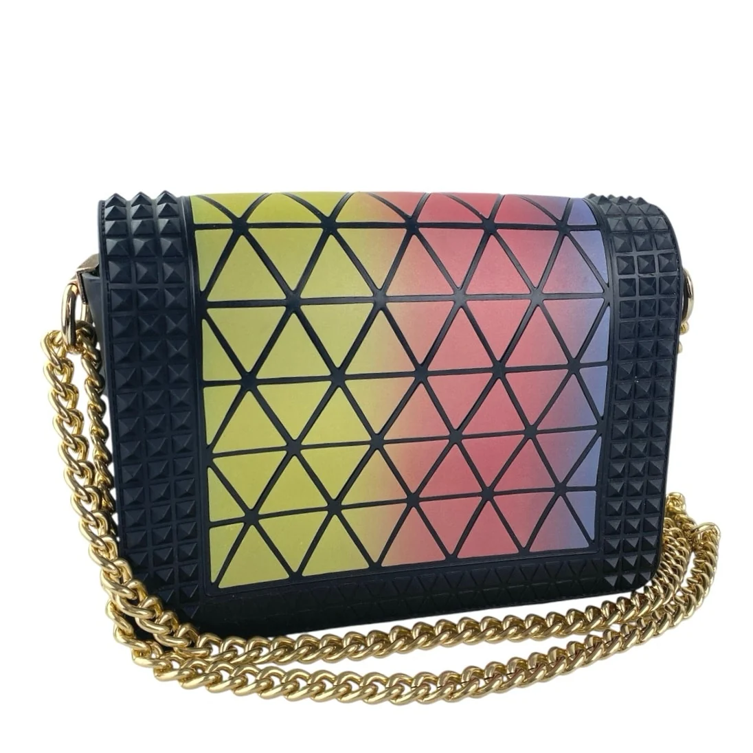 Women's Multicolor Gradient Spike Chain Crossbody Flap Shoulder Handbag OS - Image 2