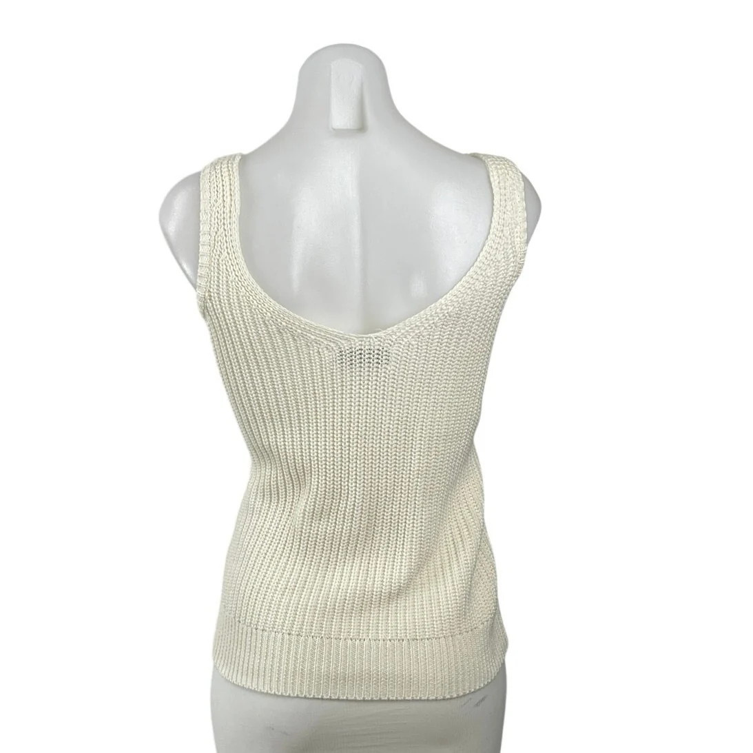 Women's Off White Ribbed Knit Sleeveless V Neck Cami Camisole Tank Top Size M - Image 4
