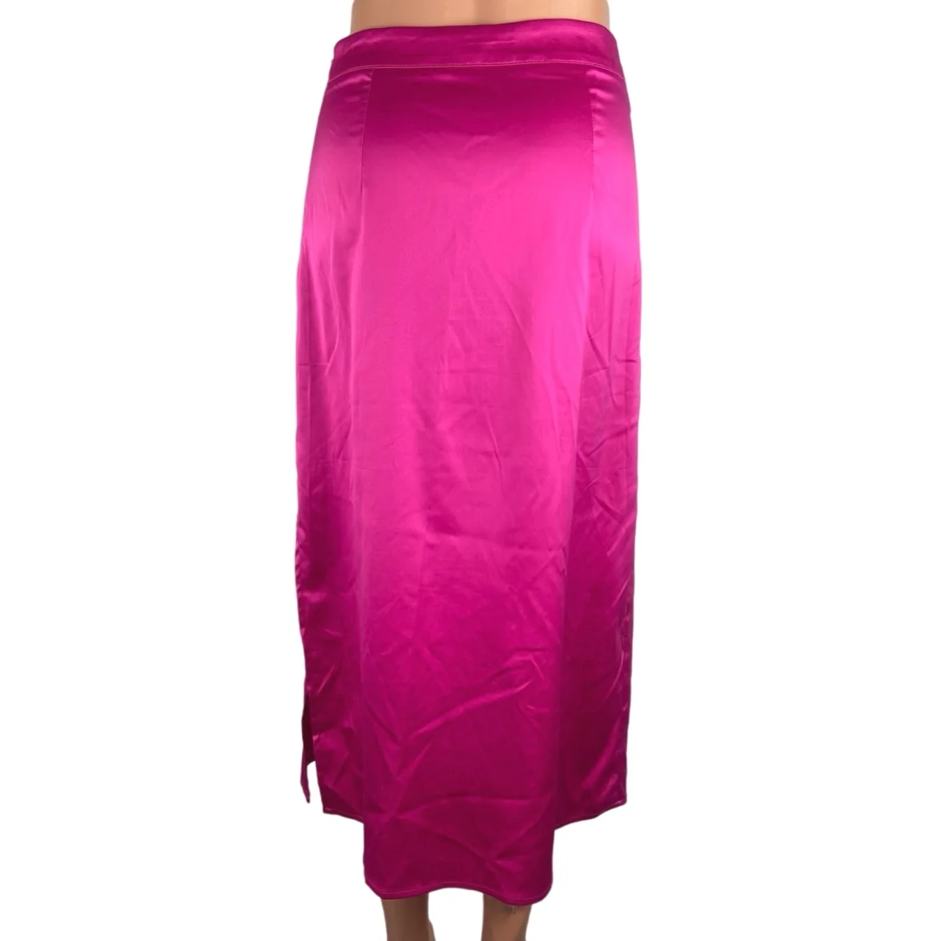 Womens Pink Satin High Slit Side Zipper Casual Party Midi A-Line Skirt Size S - Image 3
