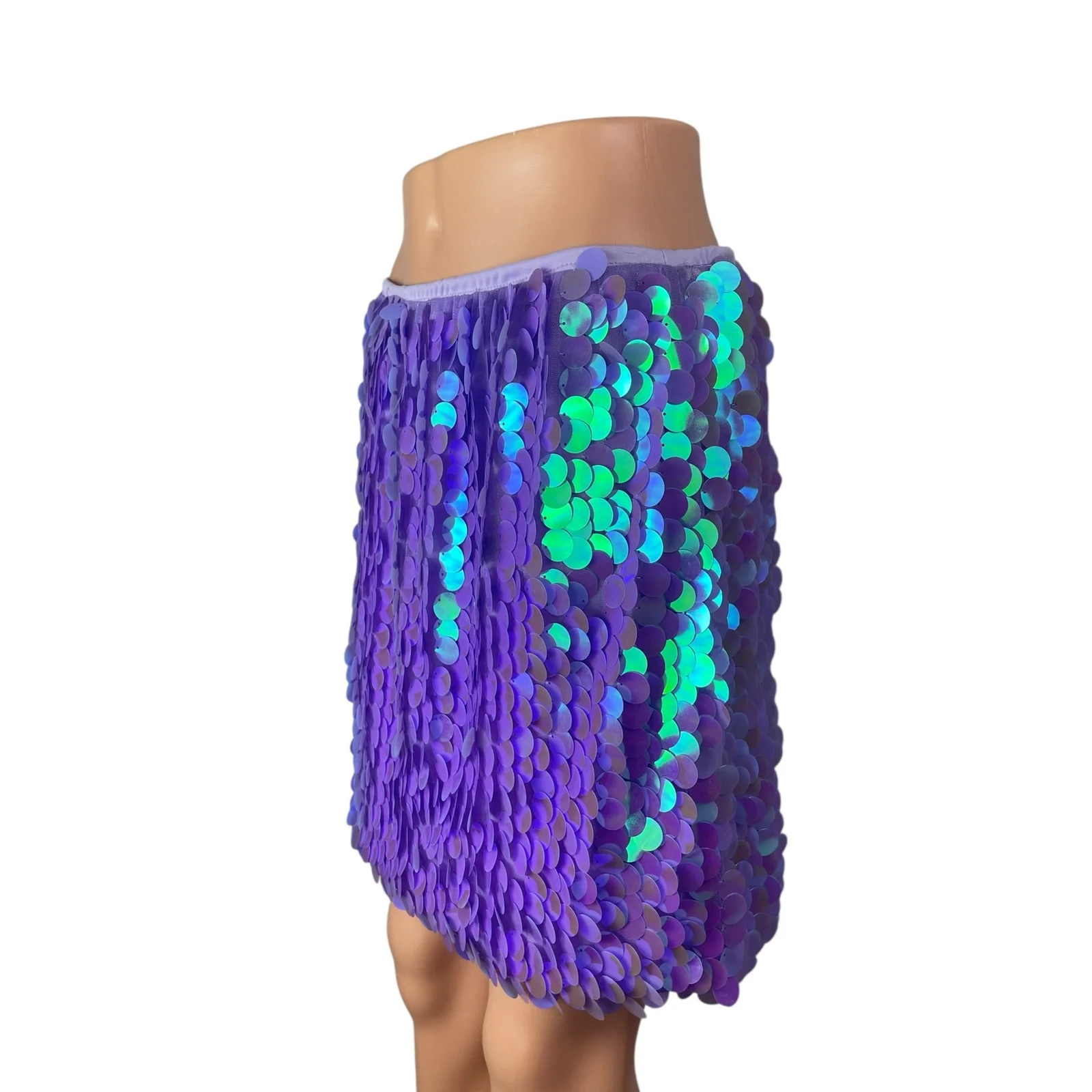 Women's Purple Sequin Sparkly Shimmer Party Rave Straight Mini Skirt Size XL - Image 4