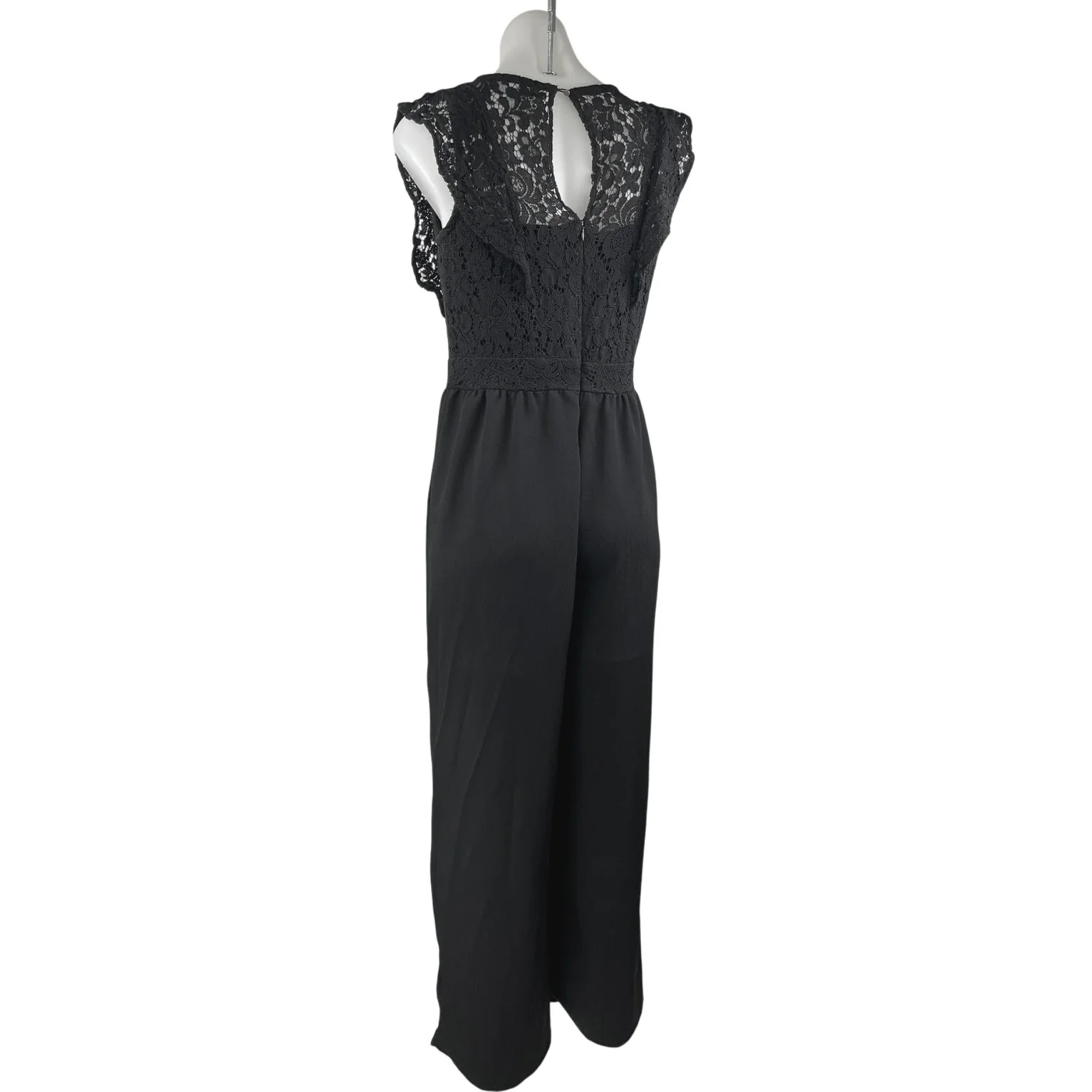 Xhilaration Black Sleeveless Crochet Lace Wide Leg Overalls Romper Jumpsuit M - Image 2
