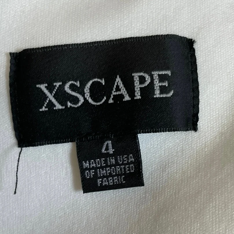 Xscape White Sleeveless Ruffle Slit V Neck Sheath Midi Evening Dress Size 4 - Image 4