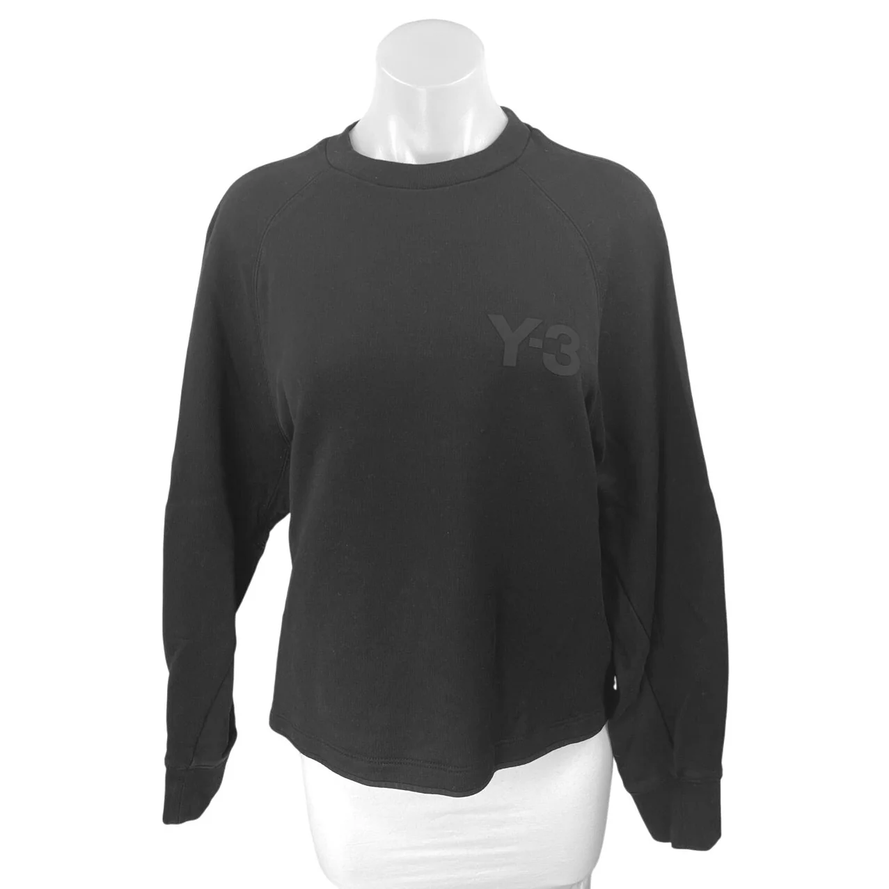 Y-3 Women's Black Long Sleeve Logo Crew Neck Cozy Sweater Sweatshirt Top Size M