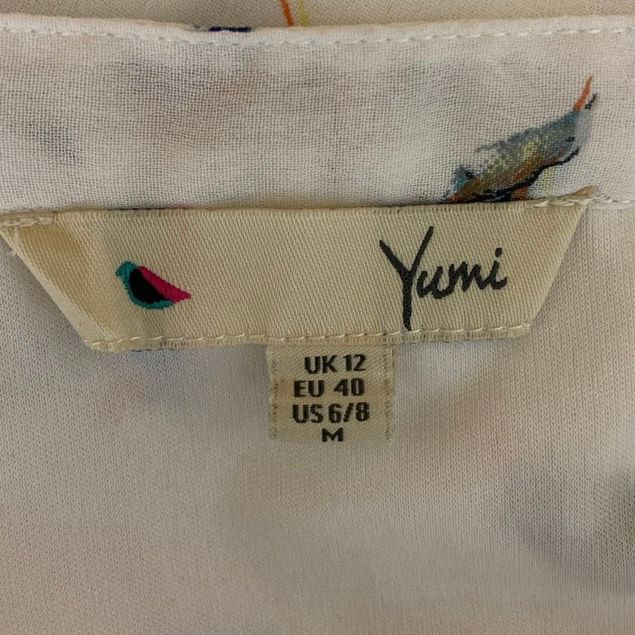 Yumi White Bird Print V-Neck Half Sleeve Elastic Waist Pull On Shirt Dress 6/8 - Image 3
