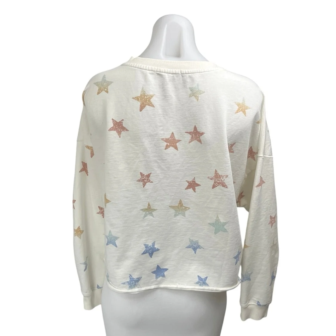 Z Supply White Star Print Long Sleeve Crew Neck Crop Sweatshirt Sweater Top Sz M - Image 2