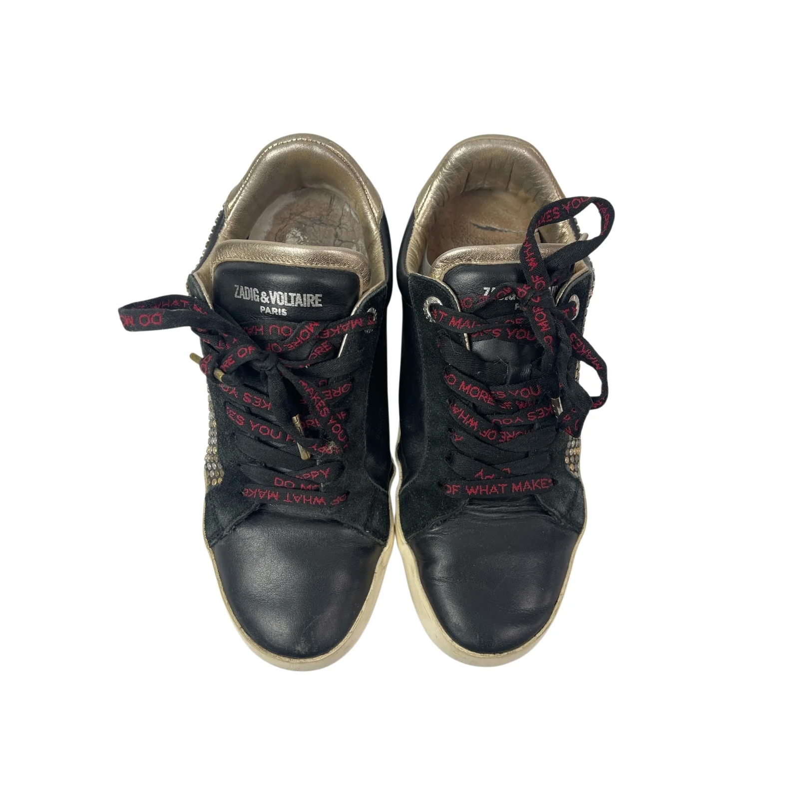 Zadig & Voltaire Black Leather Studded Lace Up Round Toe Sneakers Shoes Size 8.5 - Image 3