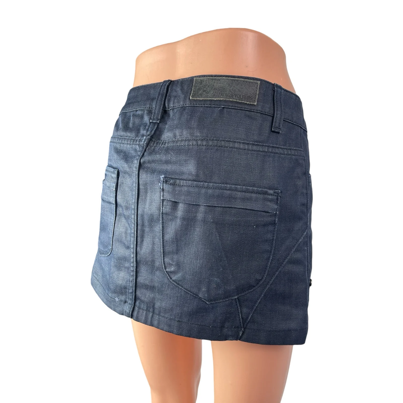Zadig & Voltaire Women's Blue Dark Wash Straight Pencil Mini Denim Jean Skirt 38 - Image 3