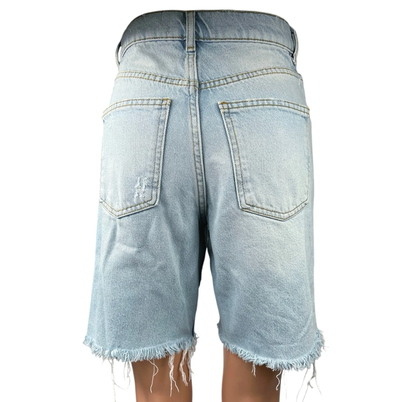 Zara 90's Bermuda Blue Light Wash High Waist Raw Frayed Hem Denim Jeans Shorts 0 - Image 3