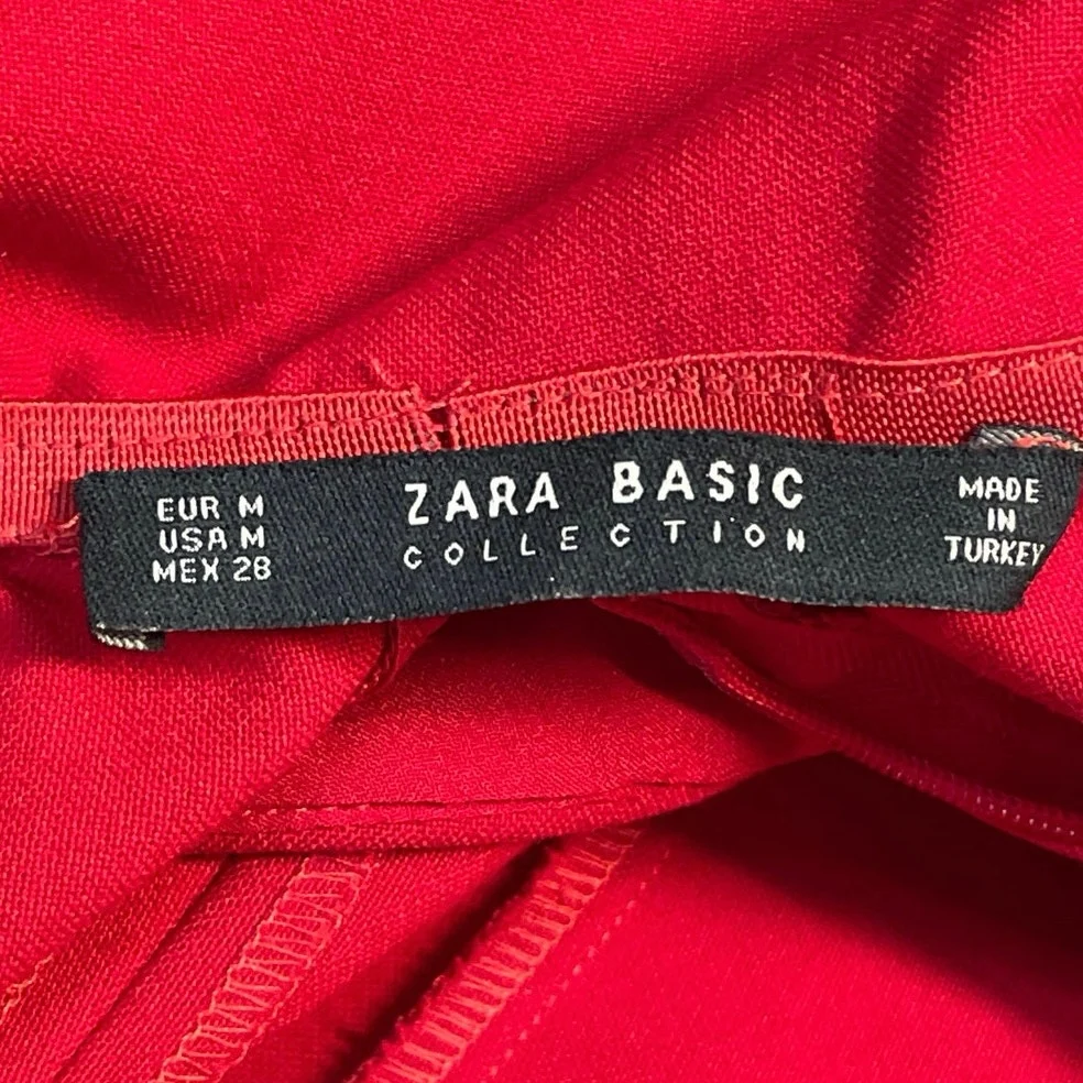 Zara Basic Women's Red Off Shouder Short Sleeve Slit Mini Bodycon Sheath Dress M - Image 4