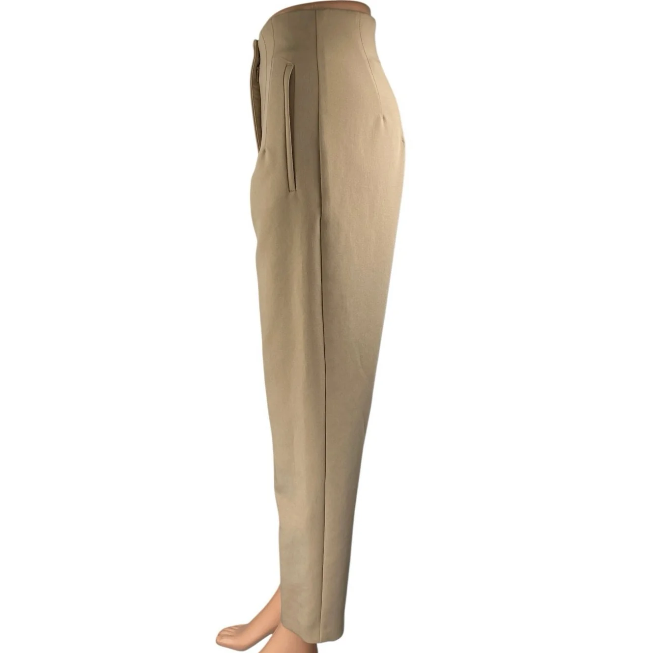 Zara Beige Khaki Chino Pleated High Waisted Tapered Trousers Dress Pants Size S - Image 2