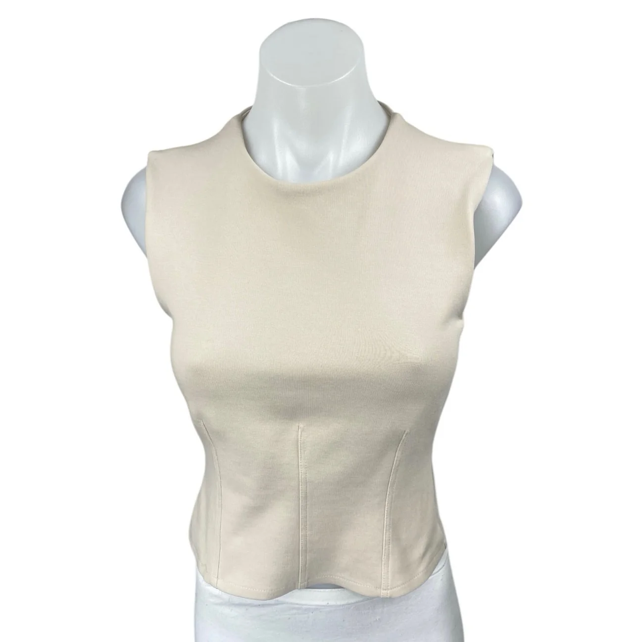 Zara Beige Sleeveless Crew Neck Zip Corset Bustier Cami Camisole Tank Crop Top M