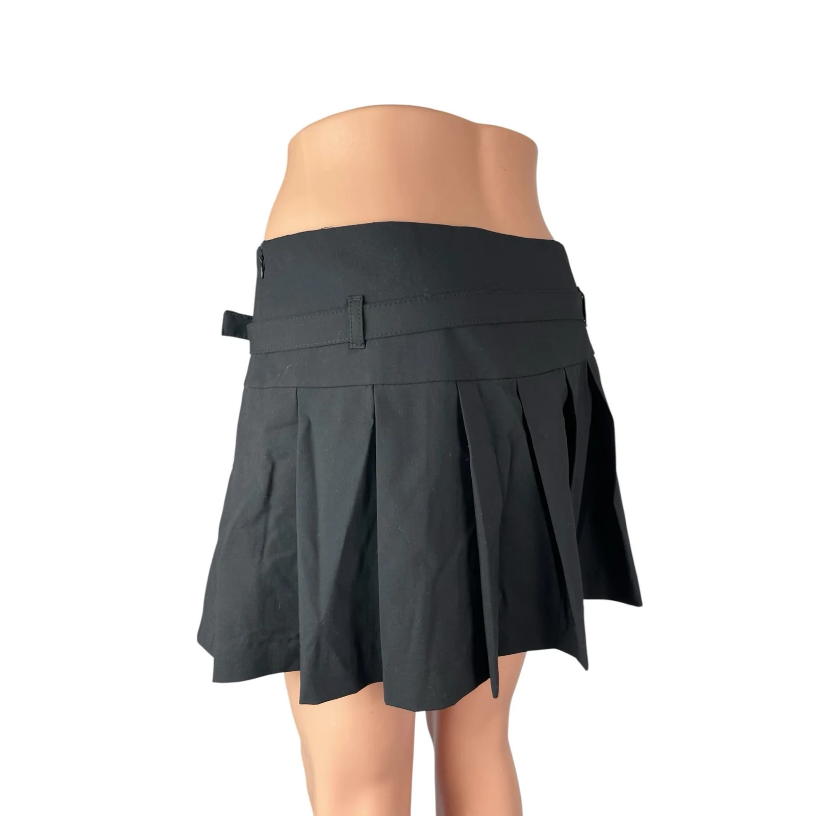 Zara Black Belted Pleated High Rise Mini Skater Flare A-Line Skort Skirt Size M - Image 3