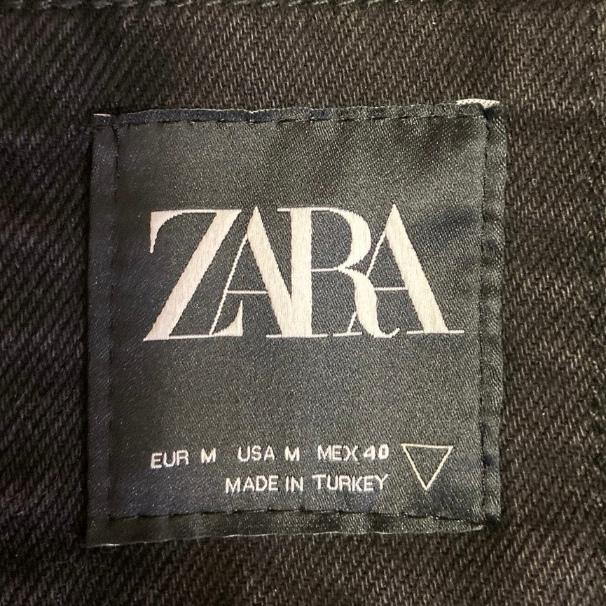 Zara Black Denim Graffiti Button Front Long Sleeve Ripped Distressed Jacket Sz M - Image 6