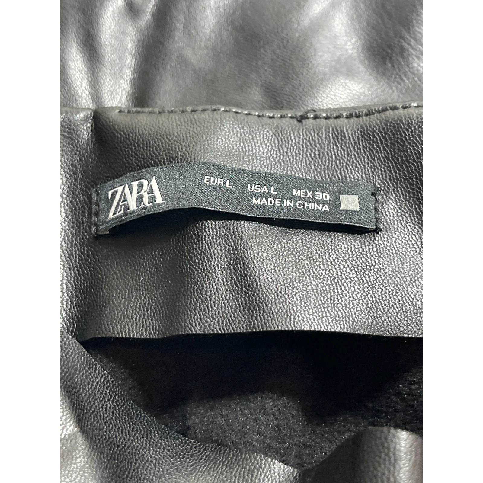 Zara Black Faux Vegan Leather Low Rise Double Belt Mini Flare A-Line Skirt Sz L - Image 6