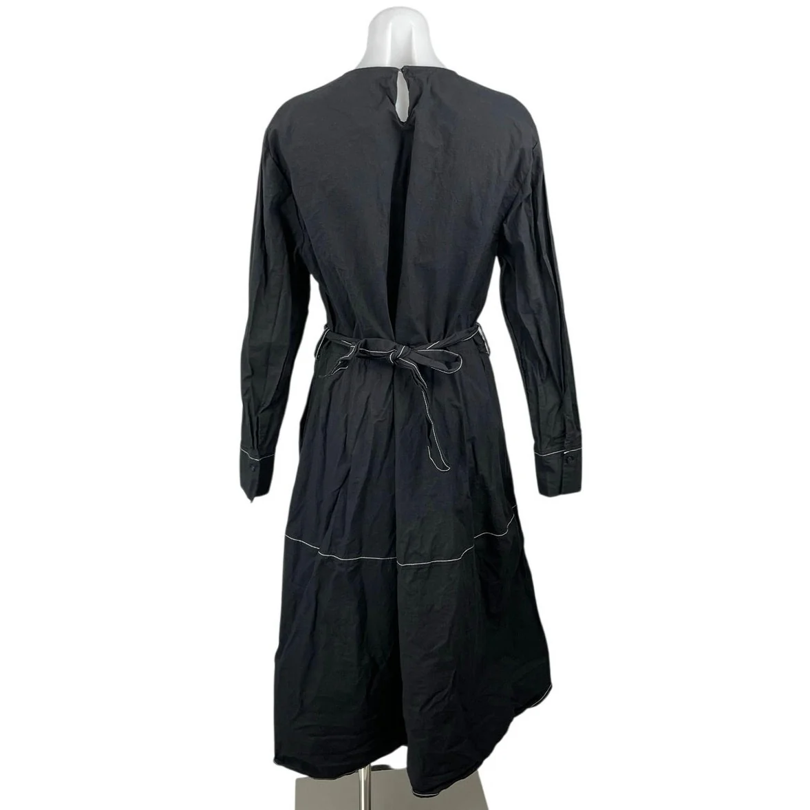 Zara Black Long Sleeve Round Neck Belted Tiered Cotton A Line Midi Dress Sz XXL - Image 4