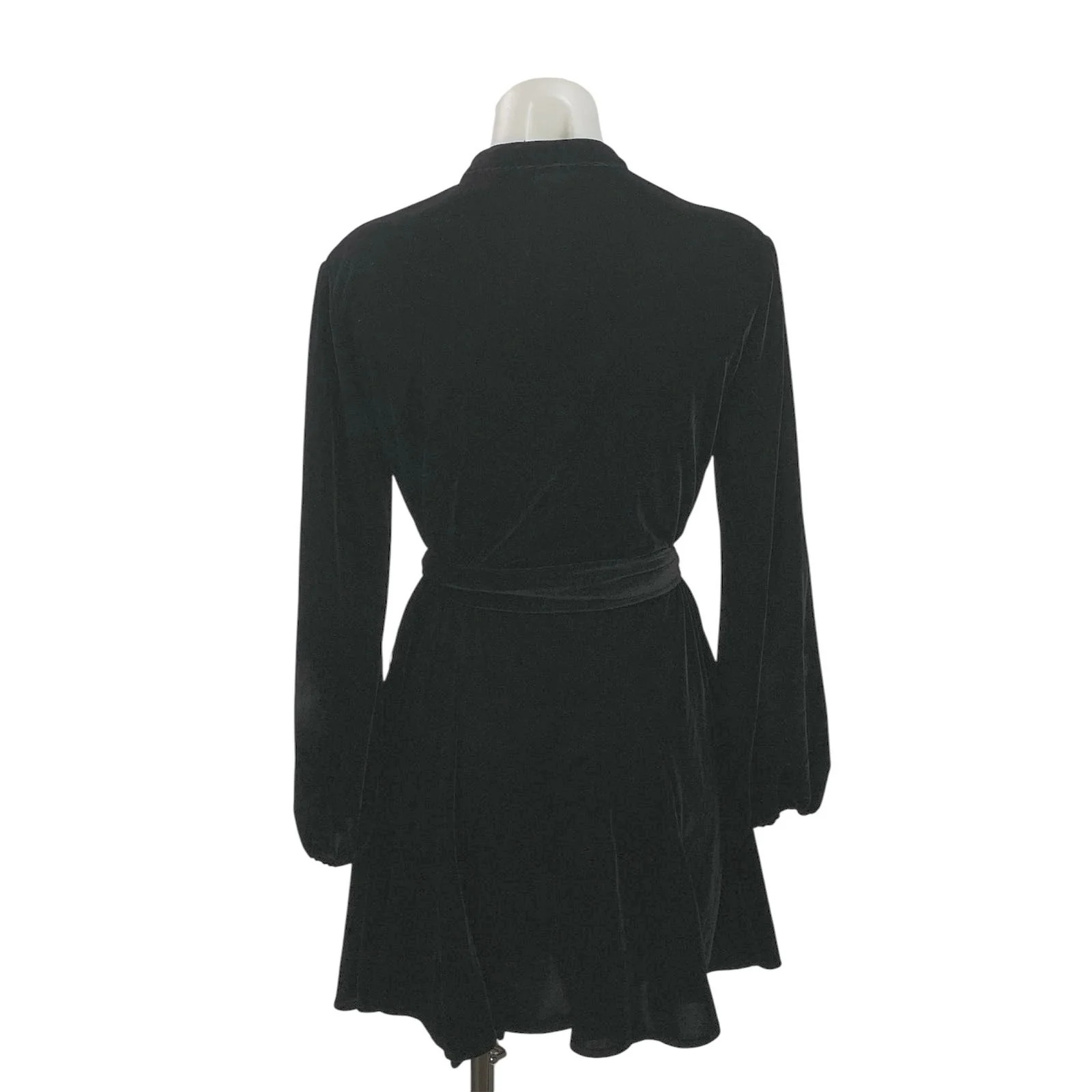 Zara Black Long Sleeve Velvet Velour Button Up Tie Waist Fit & Flare Dress S - Image 3