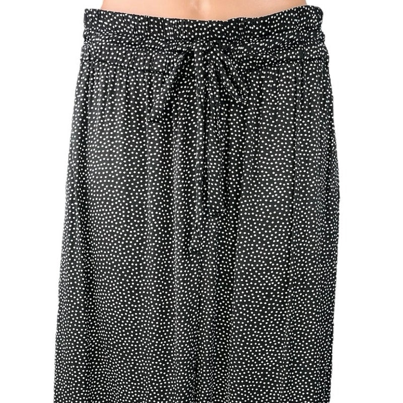 Zara Black Polka Dots Wide Leg Elastic Waist Drawstring Pull On Trousers Pants L - Image 4