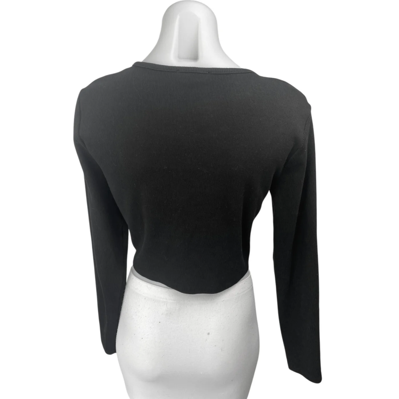 Zara Black Ribbed Knit Long Sleeve Button Up Cardigan Sweater Crop Top Size L - Image 2