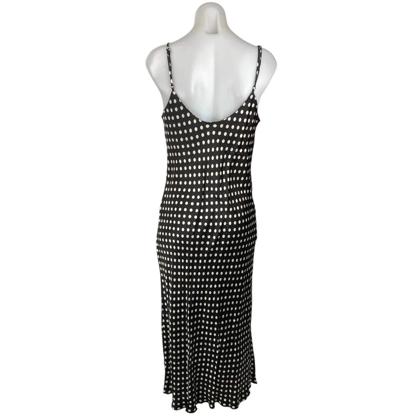 Zara Black Satin Sleeveless Polka Dots Cami Cowl Neck Midi Slip Tank Dress Sz M - Image 3