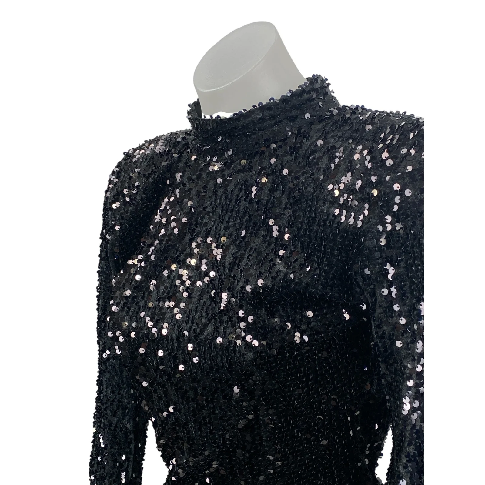 Zara Black Sequin Sparkly Mock Neck Backless Long Sleeve Mini Sheath Dress Sz XS - Image 3