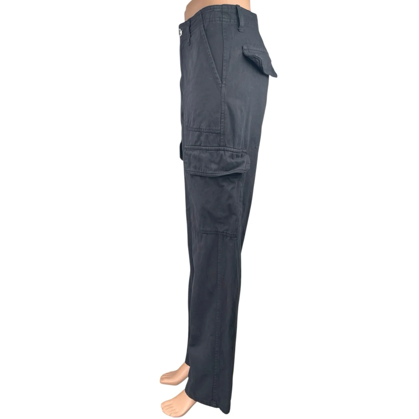 Zara Black Straight Wide Leg High Rise Cargo Trousers Denim Jeans Pants Size - Image 2