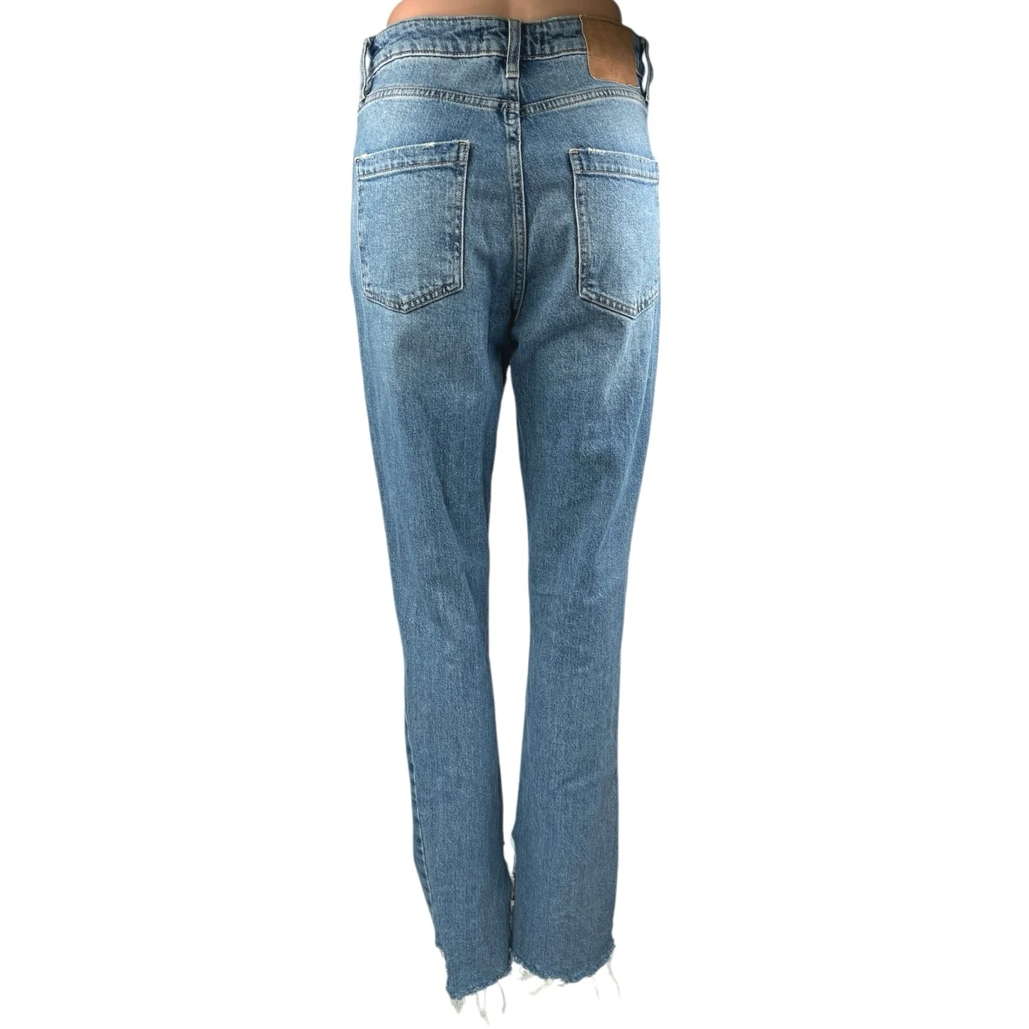 Zara Blue Distressed Frayed Hem High Waist Flared Bootcut Denim Jeans Pants 6 - Image 3