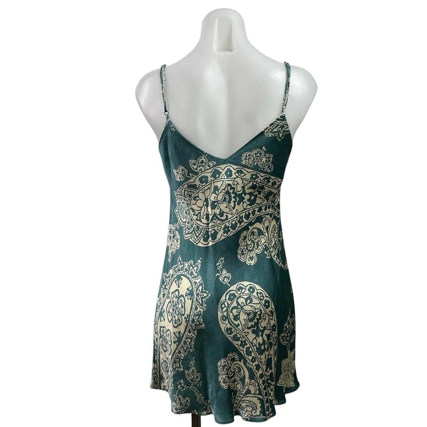 Zara Blue Silk Satin Paisley Sleeveless V Neck Mini A-Line Slip Tank Dress Sz S - Image 3
