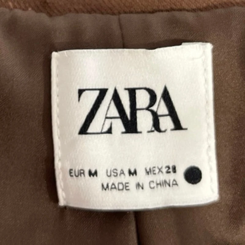 Zara Brown Faux Wrap Tailored Collar Long Sleeve Crop Top Blazer Jacket Size M - Image 3