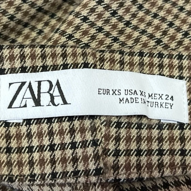 Zara Brown Houndstooth Checkered Paper Bag High Rise Wide Leg Trousers Pants XS - Image 5