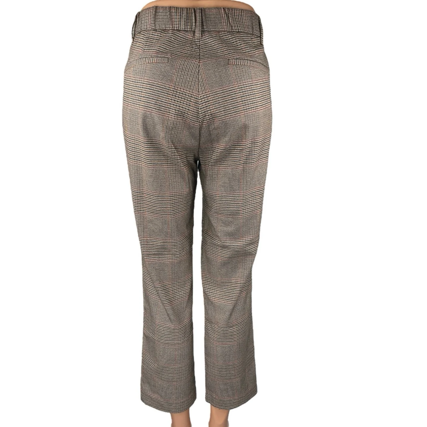 Zara Brown Houndstooth Plaid High Waisted Straight Leg Trousers Dress Pants Sz M - Image 3