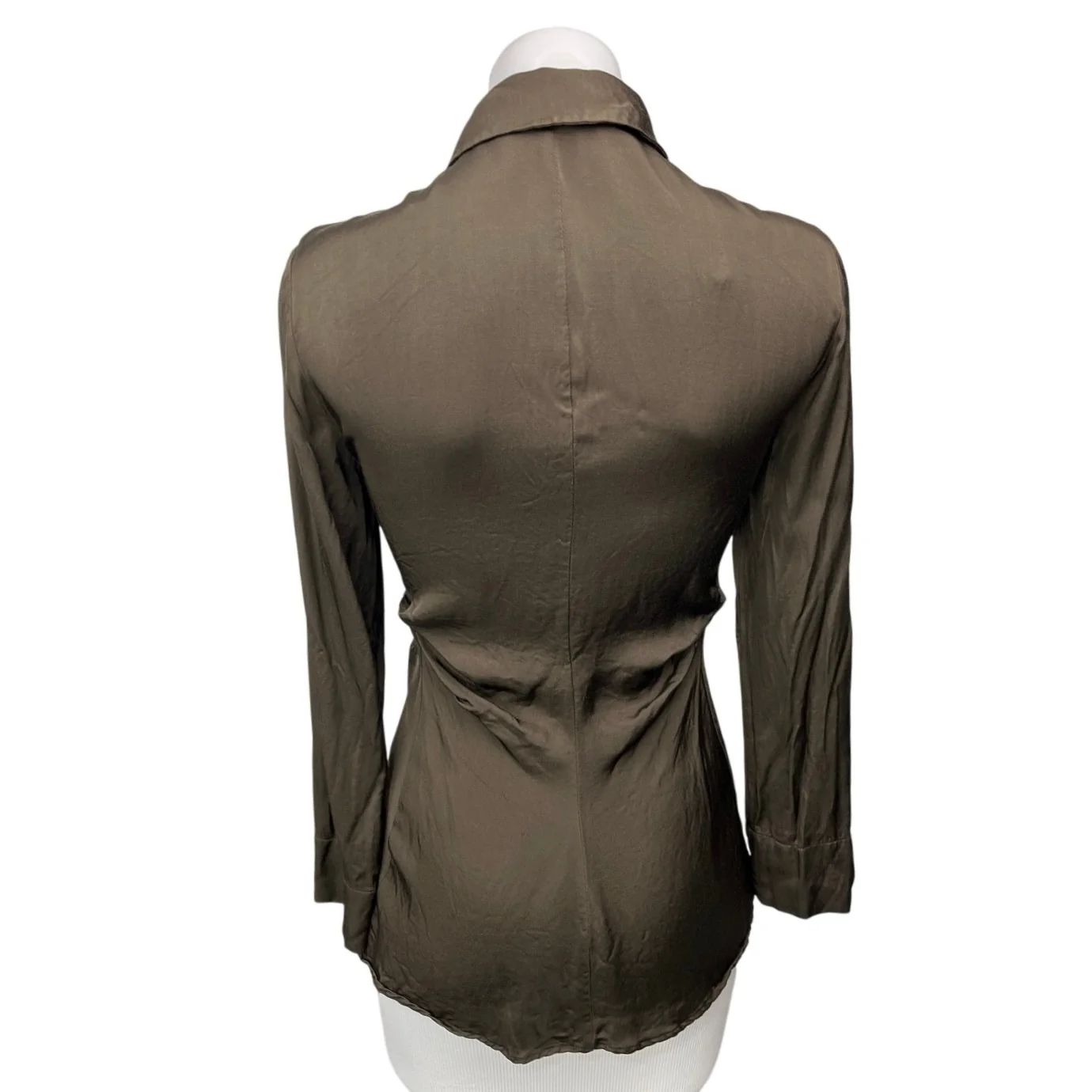 Zara Brown Satin Silk Keyhole Long Sleeve Fitted Button Down Shirt Top Size XS - Image 2