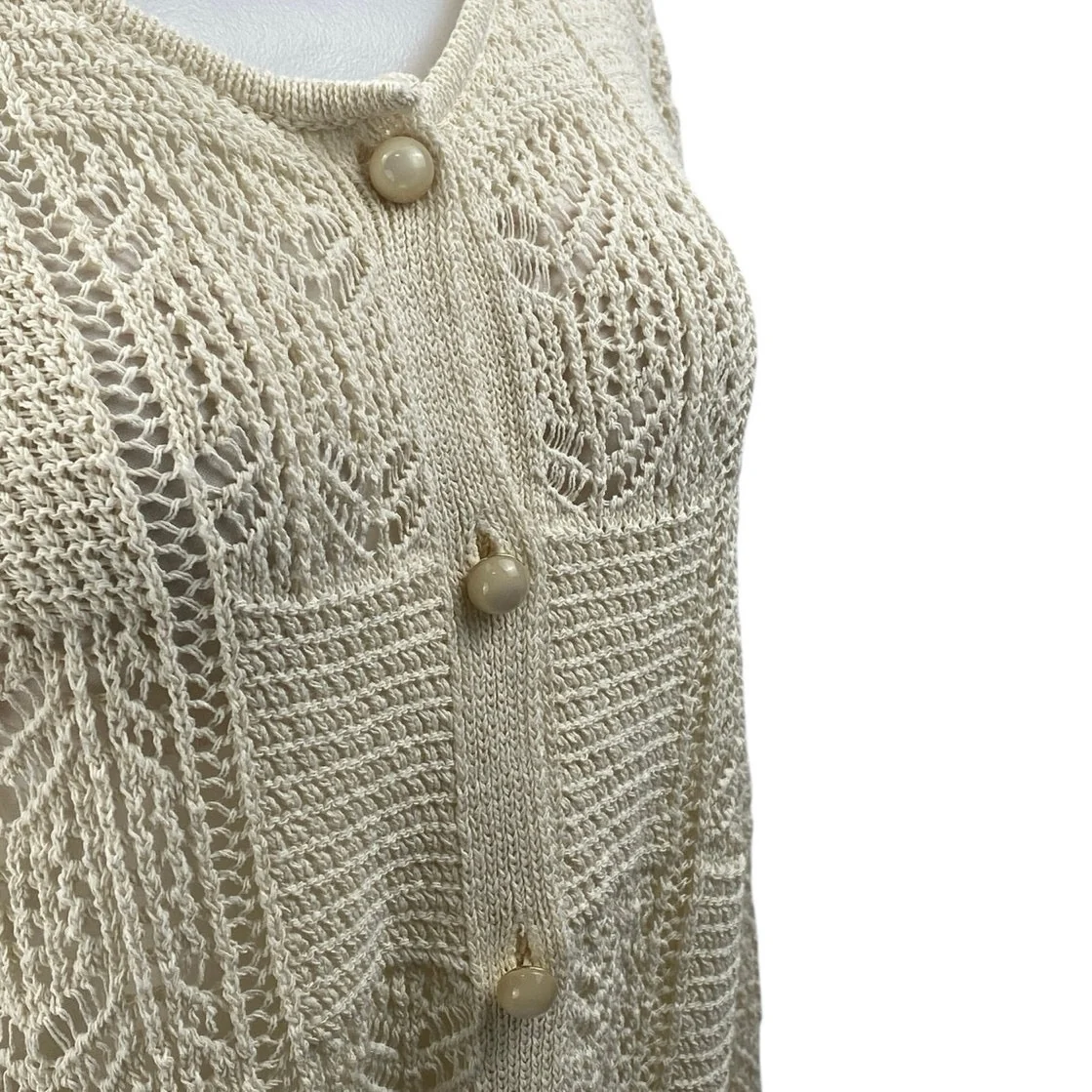 Zara Cream Beige Open Knit Long Sleeve Button Down Cardigan Sweater Top Size S - Image 2