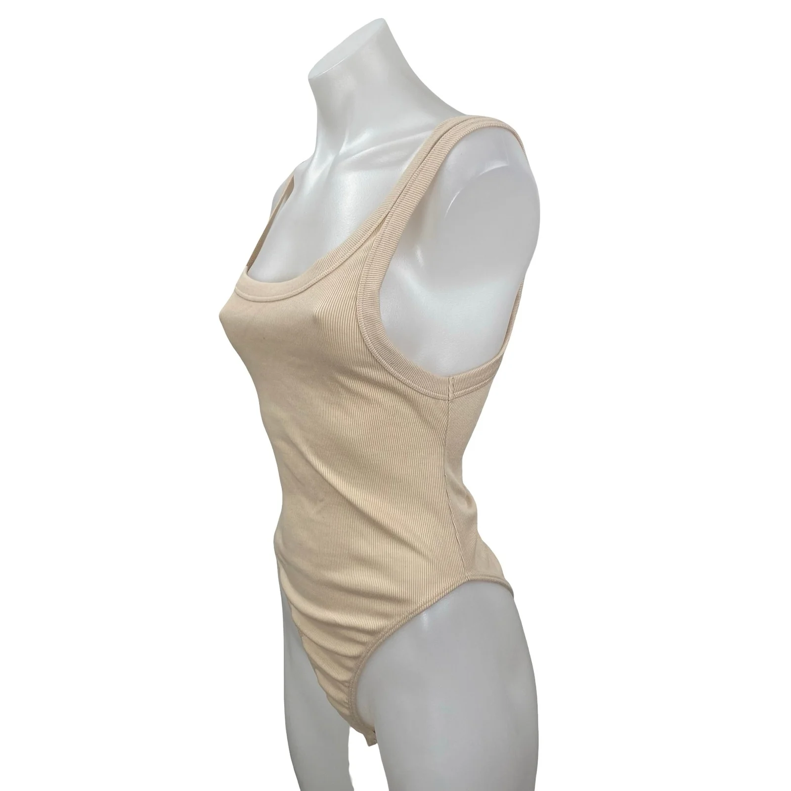 Zara Cream Beige Ribbed Knit Scoop Neck Sleeveless Cami Tank Bodysuit Top Size M - Image 2