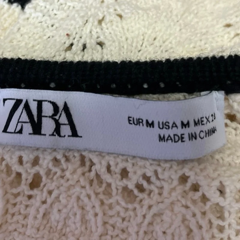 Zara Cream White Sleeveless Crochet Knit Ruffle Collar Crop Sweater Tank Top M - Image 4