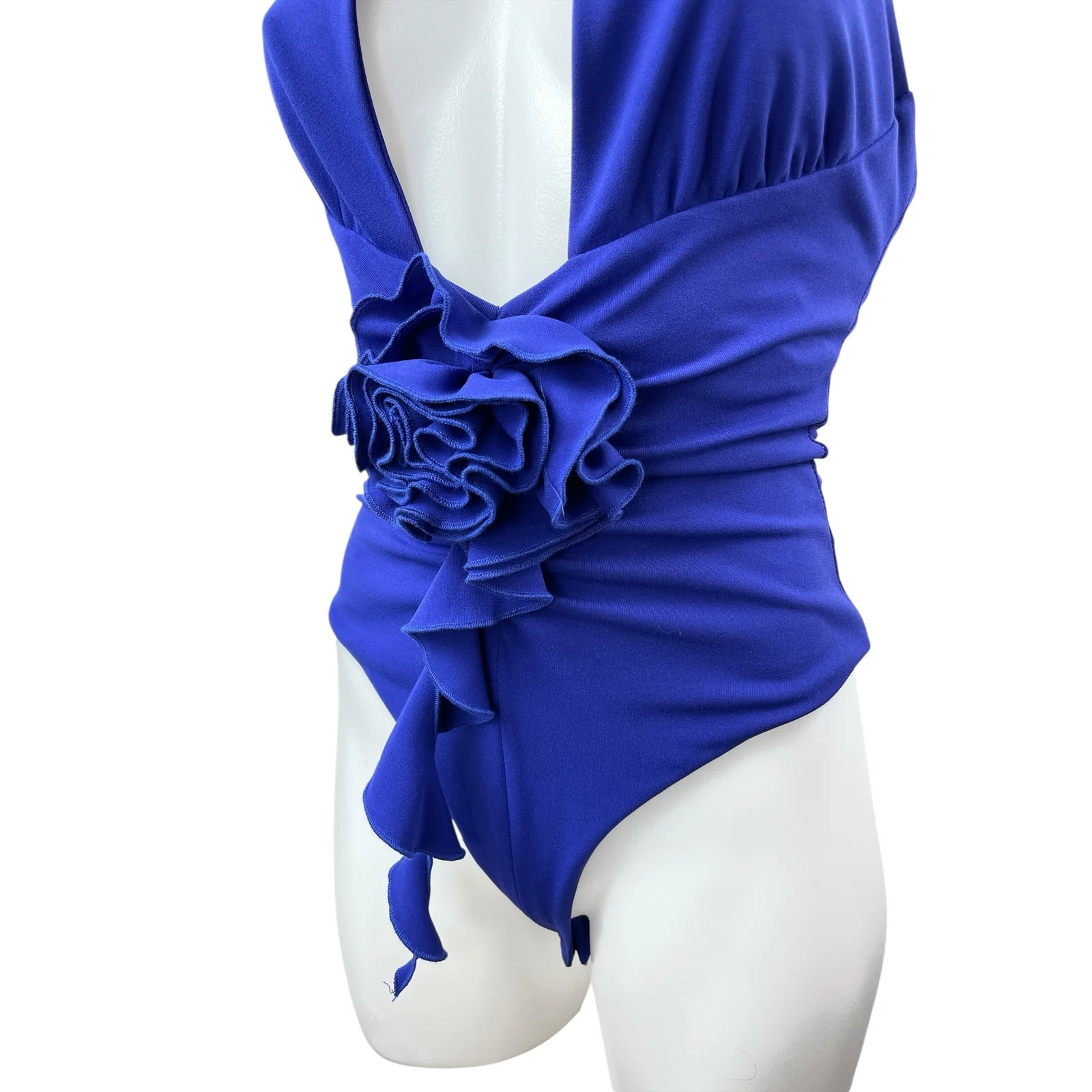 Zara Frill Floral Blue Sleeveless Halter Neck One Piece Bodysuit Swimwear Sz XS - Image 2