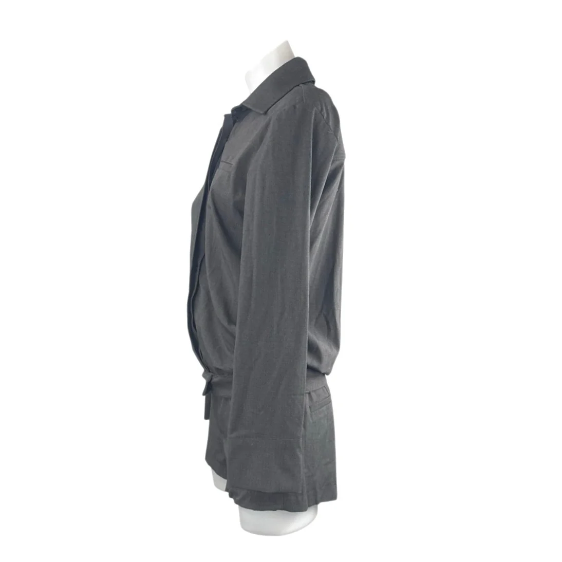 Zara Gray Collared Long Sleeve Belted Button Down Playsuit Romper Jumpsuit XS - Image 2