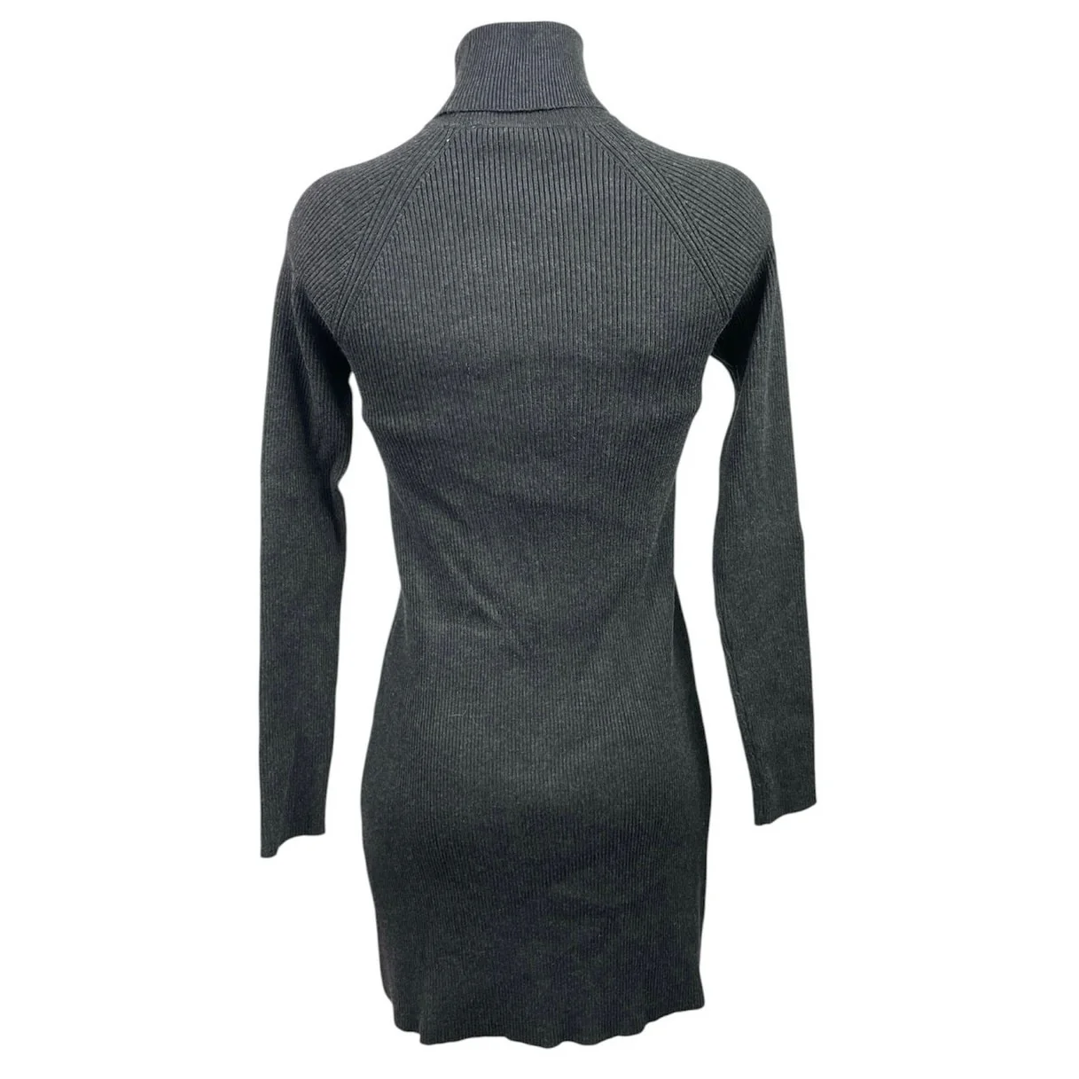 Zara Gray Turtleneck Long Sleeve Gold Button Mini Bodycon Sheath Sweater Dress S - Image 3